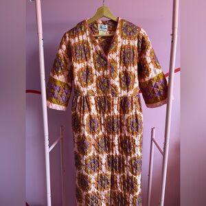 Quilted Floral Midi Dress / jacket in Pink and Purple